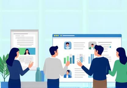 Illustration of a corporate HR team reviewing data